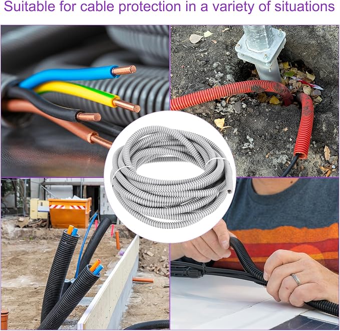 DMiotech 20ft Wire Loom Split Tubing 1/4 Inch(6.5 Mm) ID, Cord Protectors from Pet Flexible Conduit Cable Management for Office, Home, Garden, Gray