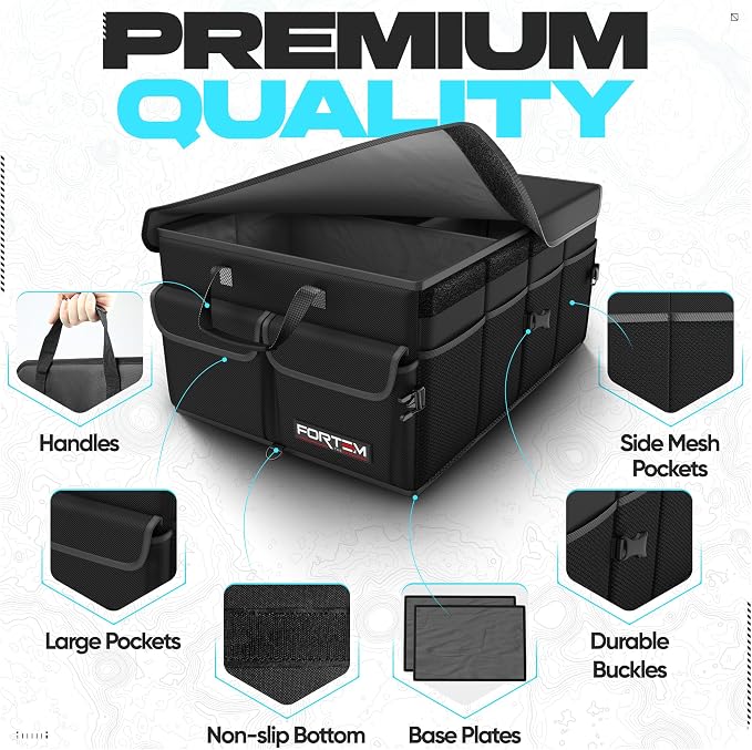 FORTEM Trunk Organizer For SUV Car Trunk Organizer, Foldable Storage, Car Accessories for Women Men, Collapsible Bag, 600D Oxford, Non Slip Bottom, Straps, Soft Cover (50L)