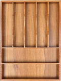 Bellsal Bamboo Silverware Organizer, 12"x15.7" Utensil Holder Cutlery Tray with Grooved Drawer Dividers for Kitchen Flatware, Bedroom, Office (7 Slot, Acacia)