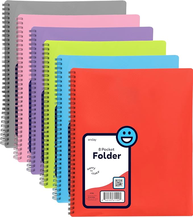 Poly 8 Pocket Organizer File Folder Letter Legal Document Organizer Perfect for Office, College, School and More (Pack of 6) - By Emraw