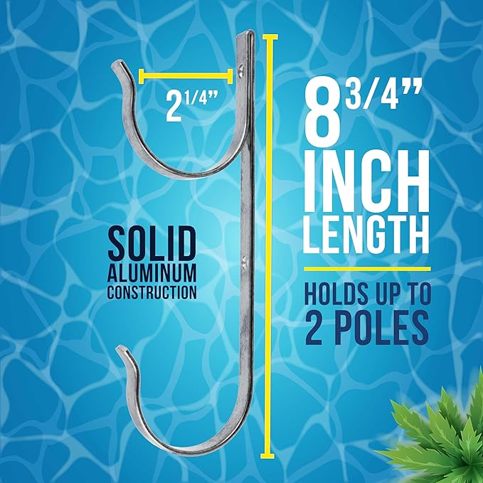 U.S. Pool Supply Pool Pole Hanger - 2 Aluminum Pool Hooks for Poles - Equipment Fence Hook for Nets, Skimmers, Leaf Rakes, Vacuums, Vacuum Hoses, Telescopic - Attach Accessories, Holder Organizer