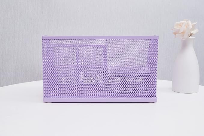 Annova Mesh Desk Organizer Office with 7 Compartments + Drawer/Desk Tidy Candy/Pen Holder/Multifunctional Organizer (Light Purple)