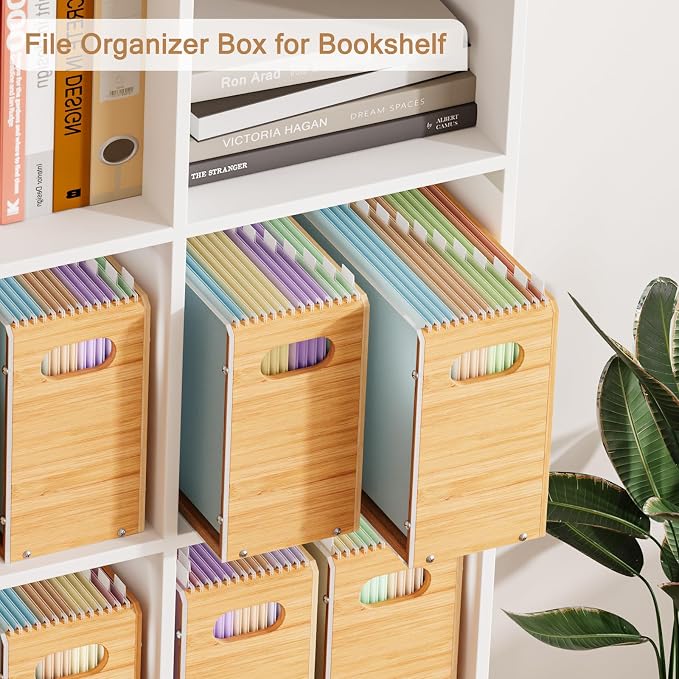 Sbanmao Acrylic Wall File Organizer, Hanging File Folder Organizer with Handle, Bamboo File Box File Crate Storage Box, Portable Filing Organizer for Home Office Classroom (Letter Size, 2 Pack)