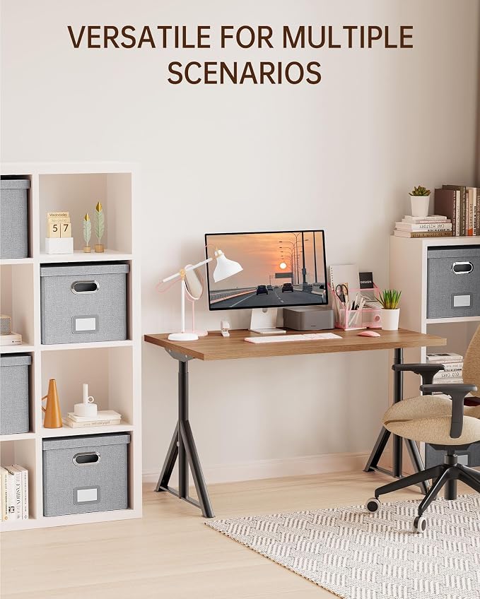 Oterri 2 Pack File Storage Organizer, Filing Box, Portable File Box with Lid, Fit for Letter/Legal File Folder Storage, Document Organizer, Gray-White