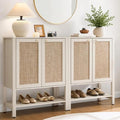 SICOTAS Shoe Storage Cabinet for Entryway - 5 Tier Rattan Entry Shoe Organizer Cabinet with Shelves & Doors, 2 Pieces Farmhouse Boho Shoe Rack for Hallway, Living Room, Closet (White Cream Oak)