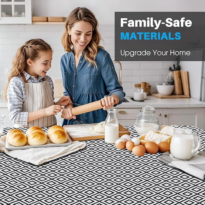 Coavas Shelf and Drawer Liner, Non Slip Extra Grip Non Adhesive Waterproof Thickened Cabinet Mat, Easy Cut for Kitchen Pantry Bathroom Dresser Cupboard (Black Rhombic, 12IN x 20FT)