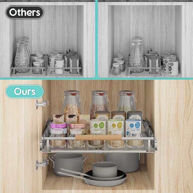2Pack Expandable Pull Out Cabinet Organizer, Adjustable Width:23.2~39.9''W x 22.5''D Under Sink Organizer, Drawer Storage Shelves for Kitchen, Bathroom, Closet, Pantry, Cupboard, Pots, Pans