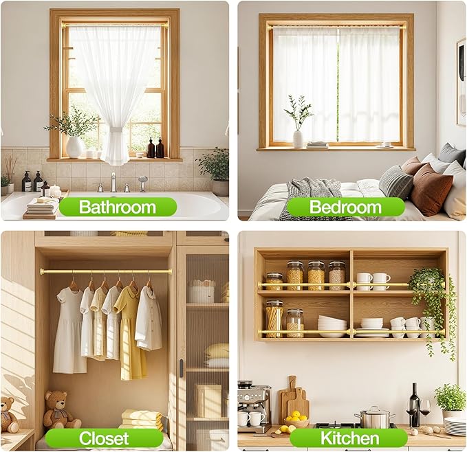 Tension Curtain Rod 30-64Inch Curtain Rods for Windows Gold Spring Curtain Rod no Drilling Adjustable Expandable Tension Rods for Windows,Doorway,Closet,Bedroom