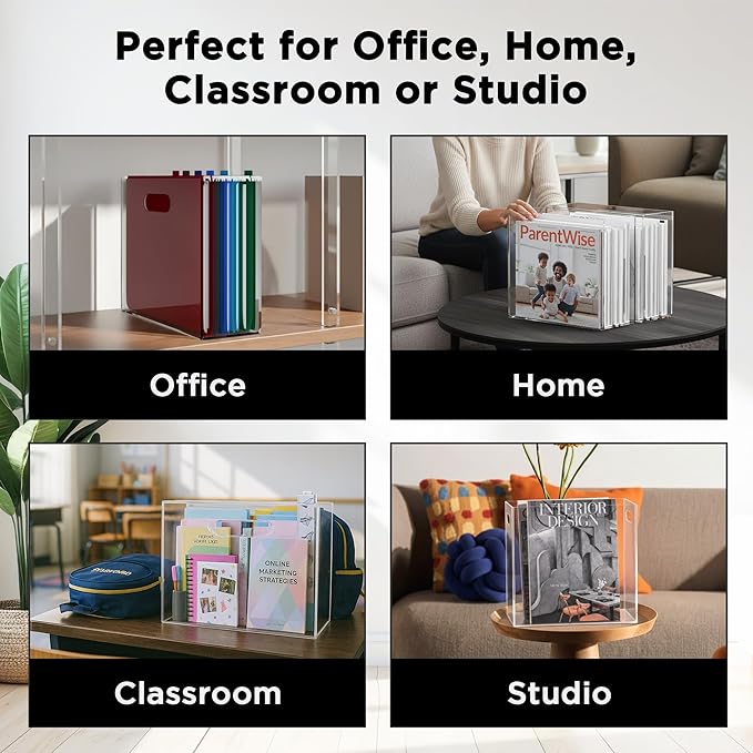 File Organizer for Desk - This Acrylic Storage Box is great for Office Organization - Its Modern Acrylic Magazine Holder makes a Great Gift for Home/Work Space