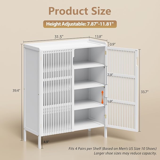 Bamboo Shoe Storage Cabinet for Entryway with Doors, Hidden Shoe Organizer | Adjustable Shelves | 5 Tiers for 25 Pairs | Modern Wood Shoe Cabinet for Living Room, Bedroom, Front Door, Hallway & Closet