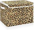 CaTaKu Large Fabric Storage Bins With Lids, Brown Leopard Print Storage Boxes With Handles for Organizing Clothes, Collapsible Storage Cube Bins Baskets for Shelves