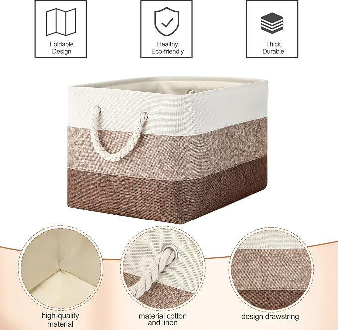 meekoo 8 Pack Collapsible Storage Bins Fabric Storage Bins Polyester Fabric Baskets with Handles Linen Closet Organizer for Shelf Home Closet Towels Toys(15 x 11 x 9.5 in,Mixed Beige)