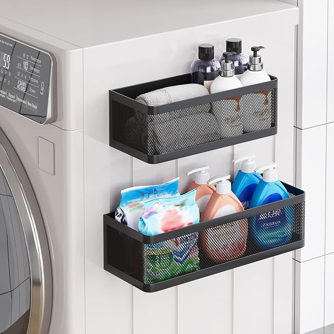 Magnetic Shelf for Washing Machine, Black, L13.78in*W5.12in*H3.94in | Magnetic Organizer for Laundry, Hanging Basket Storage, Magnetic Fridge Shelves, Spice Rack for Refridgerator, 16.5-lb load