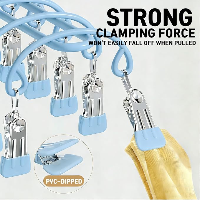Pants Hangers with 20 Clips, Space Saving Hanging Closet Organizer (Blue) | 360°swivel & non-slip rustproof clips, multi-functional organizer holds leggings, skirts, hats, socks, scarves and lingerie