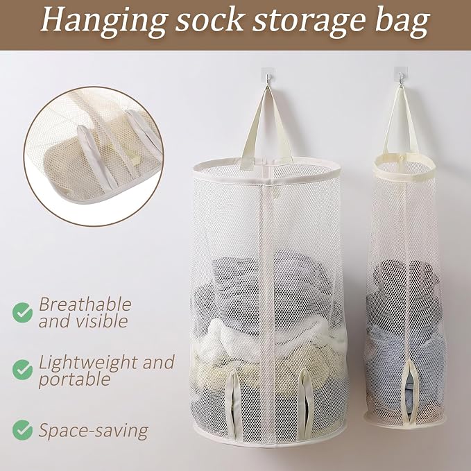 2 Pcs Sock Bag 2 Size Sock Organizer Hanging Reusable Bags Organizer Multifunctional Plastic Bags Holder Socks and Underwear Storage for Storing Socks Ties Plastic Bag (Large)
