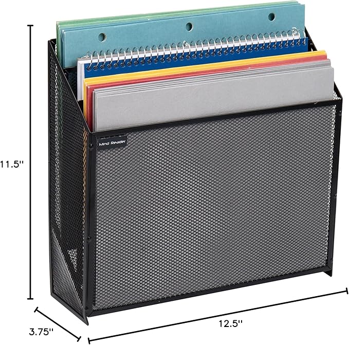Mind Reader Vertical File Storage, Desktop Organizer, Wall Mount, Office, Metal Mesh, Black