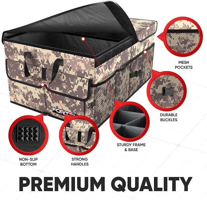 FORTEM Trunk Organizer For SUV Car Trunk Organizer, Foldable Storage, Car Accessories for Women Men, Collapsible Bag, 600D Oxford, Non Slip Bottom, Straps, Soft Cover (65L)