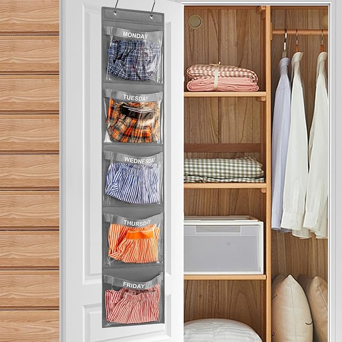 2 Pcs Day of Week Clothing Organizer Monday to Friday School Clothes Organizer for Kids Weekly Hanging Closet Organizer (GREY)