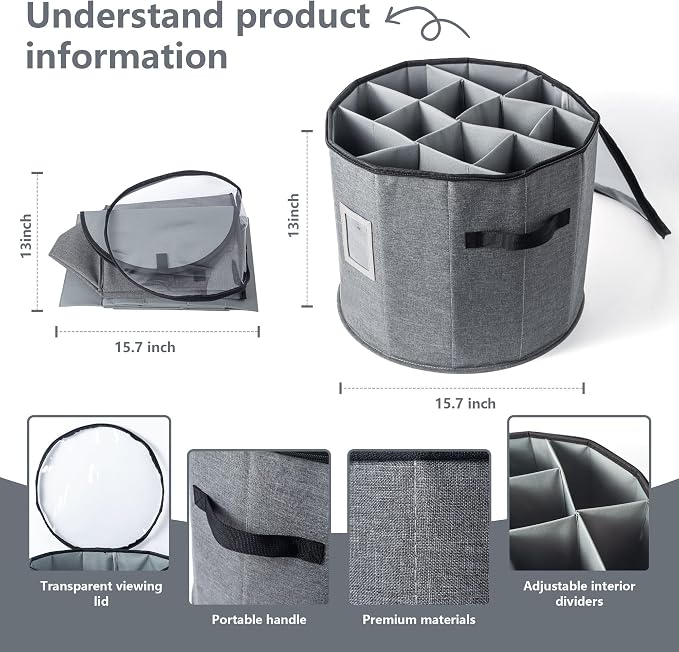 Shoe Storage Box for Women – 15.7" x 13" Grey Round Cylindrical Boot Organizer with Clear Lid, Foldable Closet Shoe Box with Adjustable Dividers, Space-Saving Design Fits Heels, Sneakers & Ankle Boots