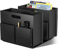 ABC life 2 PACK Magazine Basket Holder, Black | PU Leather Foldable Magazine Rack, Newspaper Book Storage Bin Organizer for Living Room Home Office