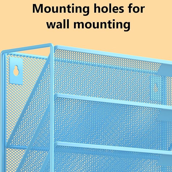 Kuntine.B 6-Tier Wall File Organizer Hanging File Organizer Cubicle Organizer Wall File Holder for Office Home (Blue, 6 Tier)