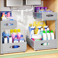 Under Sink Organizer, 2-Pack Pull Out Cabinet Organizer 2 Tier Metal Slide Out Storage Shelf Rack, L-Shaped Adjustable Height,Mesh Sliding Drawer for Kitchen, Bathroom, Laundry, Pantry, Grey, XL