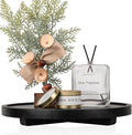 Round Decorative Tray Wood Bathroom Counter Organizer Farmhouse Kitchen Decor Wooden Riser for Soap Dish, Perfume, Candle, Sponge, 12" - Black | Waterproof, Lightweight, Easy Clean, Wood Riser Pedestal Stand Accessories for Office Desk, Vanity, Counter...