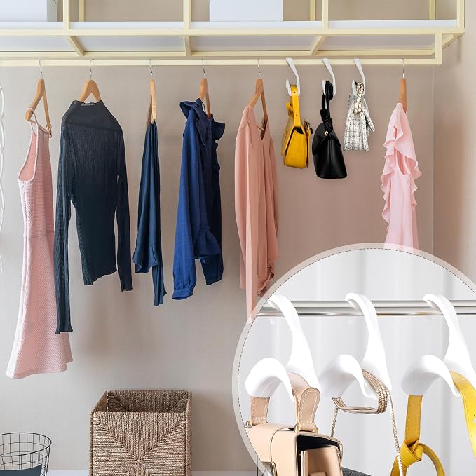 Maitys 36 Pcs Purse Hanger Hook Acrylic Bag Rack Holder for Bag Hanger Handbag Tote Hook Closet Organizer Storage Over The Closet Rod Backpacks Satchels Crossovers Tote (White)