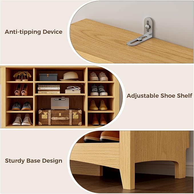 IRONCK 80" H 47" W Large Hall Tree with Bench and Shoe Storage, 6-in-1 Entryway Bench with Coat Rack, Adjustable Shelf, Hanging Hooks, 11 Shoe Cubbies, 2-Tier Top Storage for Entryway and Bedroom, Oak