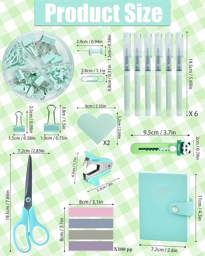LXEVIHK Green and Blue Desk Accessories, 26Pcs Office Supplies and Desk Organizers, with Tape Dispenser, Stapler, Staple Remover, Ect,Christmas Gifts