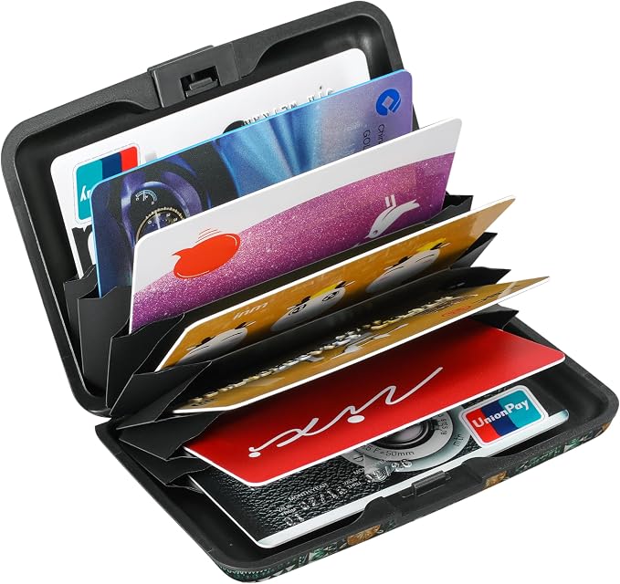 ELFISH RFID Blocking Credit Cards Holder Aluminum Wallet Metal ID Case for Men Women(Peacock Feathers)