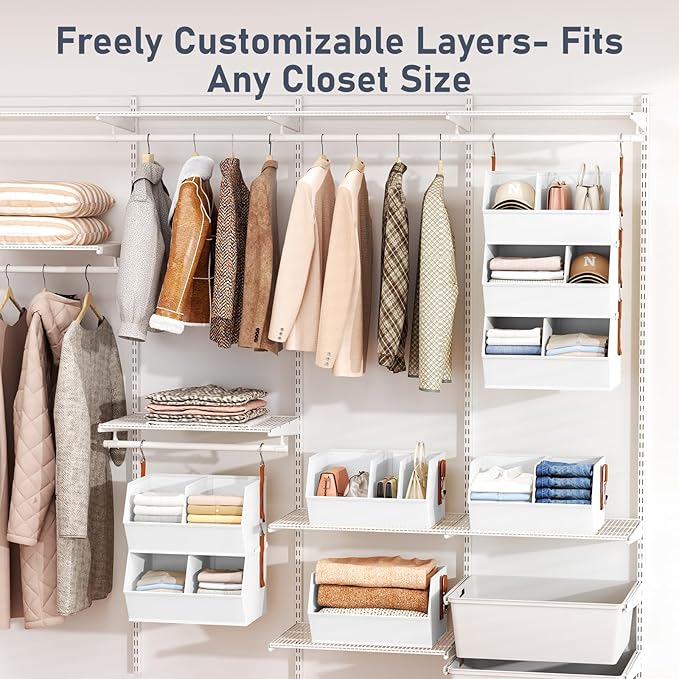 Hanging Closet Organizer Extra Large, Clothes Hanging Shelves for Closet with Divider, Collapsible Closet Storage System, Fabric Storage Bins for Home, Dorm, Rv, Sweaters, Handbags, Underwear, Sock
