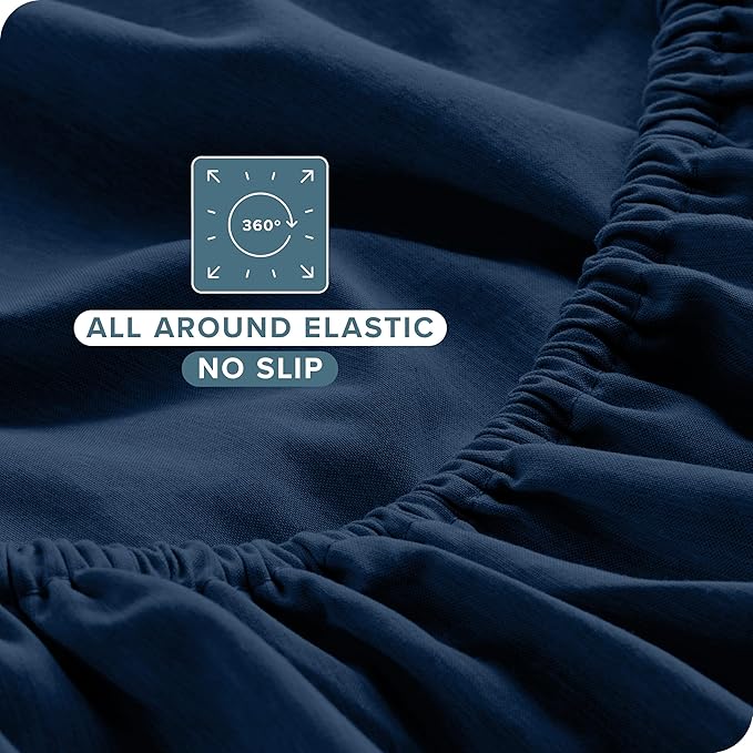 Bare Home Split King Sheet Set - 1800 Ultra-Soft Microfiber Double Brushed - Deep Pockets - Easy Fit - 5 Piece Set - Bed Sheets (Split King, Heathered Dark Blue)