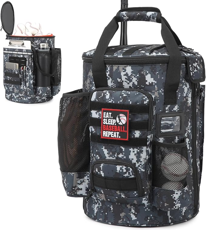 Baseball Bucket Bag 6 Gallon Multi Pockets Softball Coaching Equipment Bag | tactical Baseball Bucket Cover Organizer with padded Seat for Balls, Bat, Gloves, Scoreboards