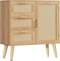 TEENFON Storage Cabinet with Rattan Door & 3 Drawers, Rattan Cabinet with Adjustable Shelf, Sideboard Buffet Cabinets with Storage, Entryway Cabinets, for Living Room, Dining Room, Entryway, Natural