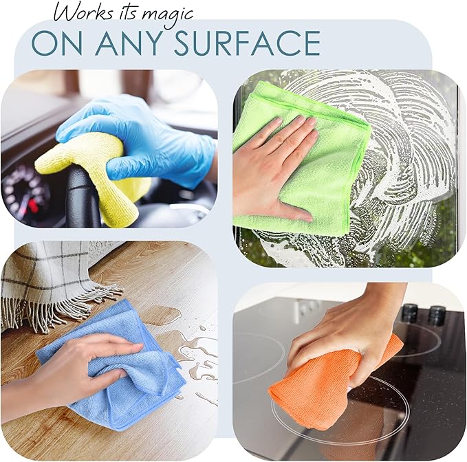 Hearth & Harbor Microfiber Cleaning Cloth Set - 12 Pack Yellow Washcloths, 12''x12'' Reusable Towels for Cars, Lint-Free Rags (V-HH-Cloth-M-12-Ylw)