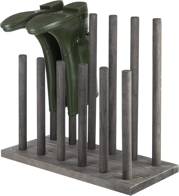 MyGift Vintage Gray Wood Entryway Boot Rack Organizer Tall Boots Inverter Holder - Holds up to 6 Pairs