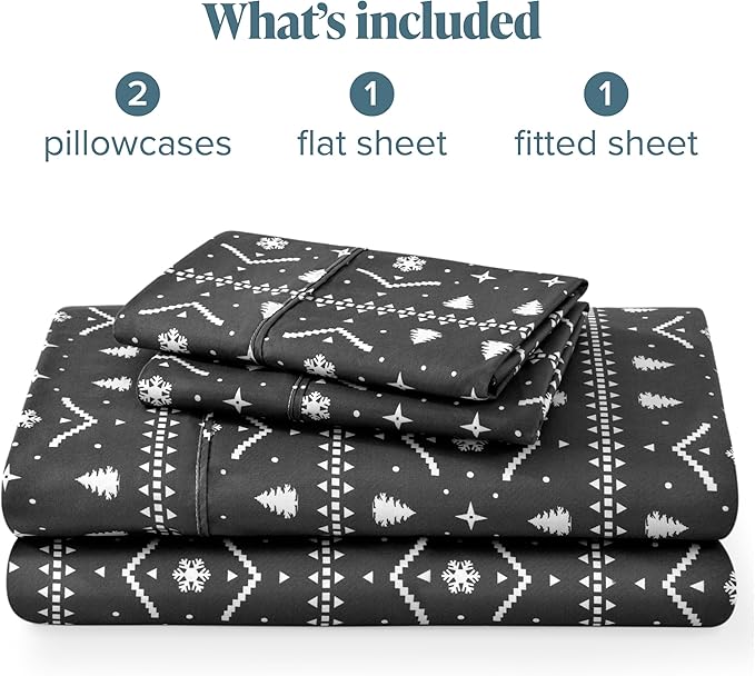 Bare Home Queen - Christmas Sheet Set - Luxury 1800 Ultra - Double Brushed Soft Microfiber - Deep Pockets - Easy Fit - 4 Piece Set - Holiday Bed Sheets (Queen, Winter Alpine)