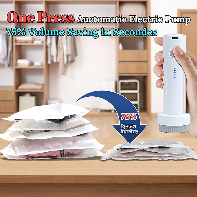 Vacuum Sealing Bags for Clothing Travel,Space Saver Vacuum Storage Bags with Air Pump,Compression Packing for Luggage and Clothes Travel (9 Combo Bags+Electric Pump)