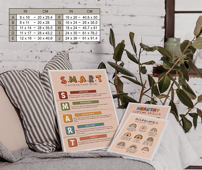 LOLUIS Mental Health Poster, Boho Therapy Tools Educational Supplies Art Print Classroom School Office Decor (Smart Goals, Custom Frame Type)