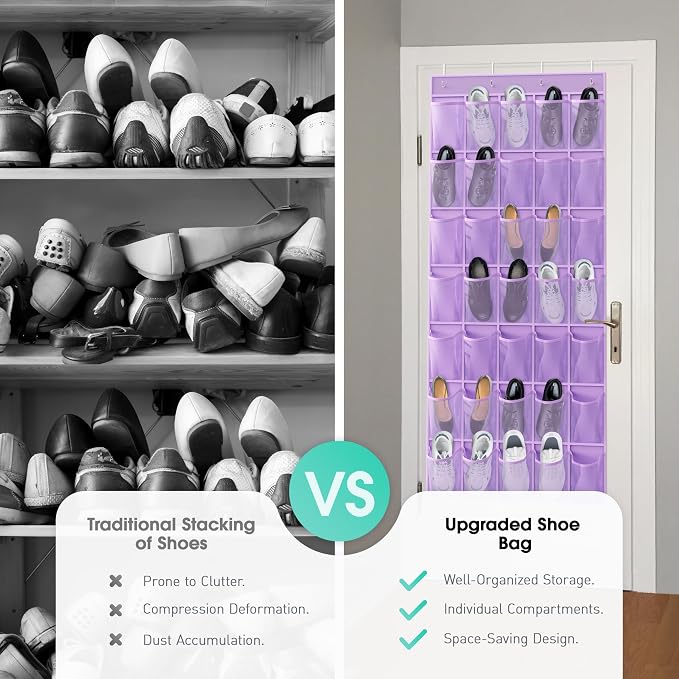 WVM Over the Door Shoe Organizer with 35 Breathable Mesh Pockets, Hanging Shoe Organizer for Door with 4 Metal Hooks, Large Capacity Closet Storage for Shoes, Accessories