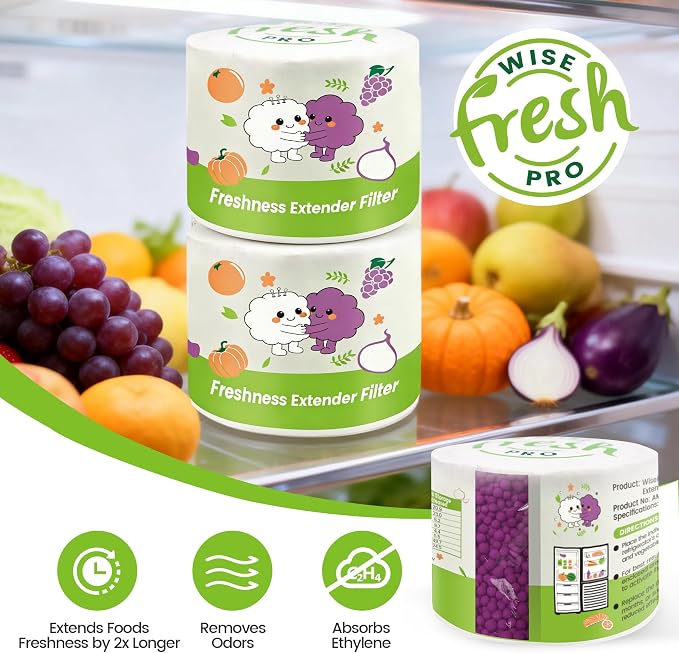 Ethylene Absorber for Fruit and Vegetable Storage, 340g x 2 Pack Cylindrical Ethylene Remover, High Capacity Produce Saver for Refrigerator, Fruit Storage Containers and Produce Cabinets