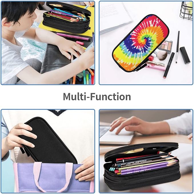 Perinsto Rainbow Tie Dye Pencil Case Big Capacity Multi Compartment Stationery Box Pencil Pouch Holder Desk Organizer For School Office Home