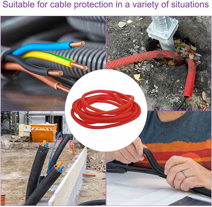 DMiotech 50ft Wire Loom Split Tubing 1 Inch(25.4mm) ID, Cord Protectors from Pet Flexible Conduit Cable Management for Office Home Garden, Red