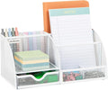Mind Reader 7-Compartment Desktop Organizer, Metal Mesh, White | Desk Organizer for Pens, Sticky Notes, Mail, Office Supplies