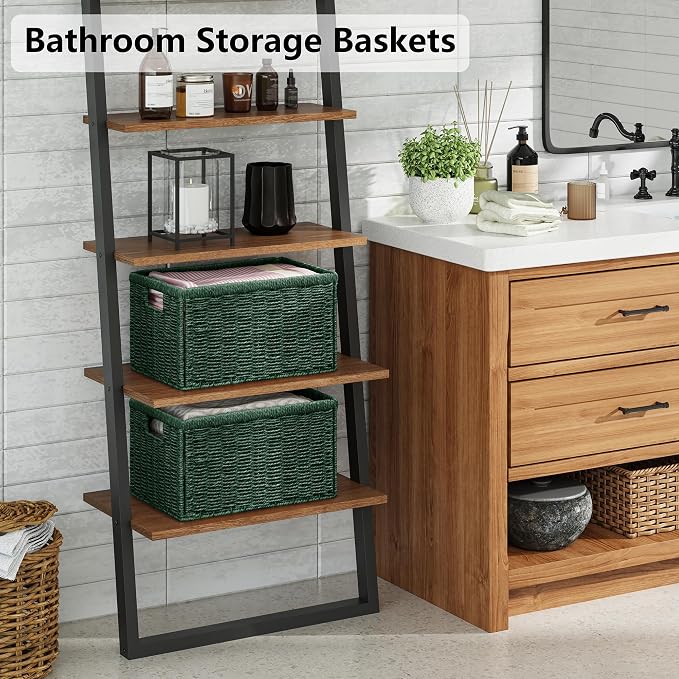 Vagusicc 2 Packs Large Wicker Storage Basket, Closet Storage Baskets Bins for Shelves, Decorative Collapsible Baskets for Organizing Clothes Toy Nursery Bathroom Organizers and Storage, Green