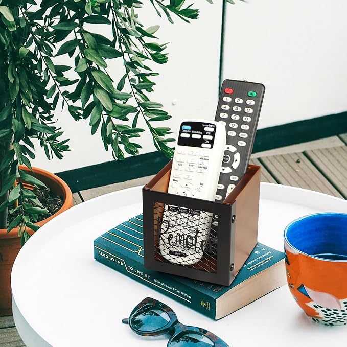 Remote Control Holder, Vintage Desk Caddy,TV Remote Storage Organizer Caddy for 2 or 3 Remote Controls