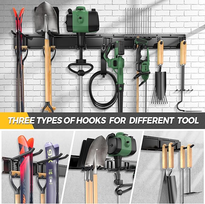 LBT 49.5"Garage Tool Organizer Wall Mount 500lbs Garden Tool Organizer | Anti-Rust, Adjustable Hooks, Sheds Garden Tool Organizer Black, Gifts For Men Dad Husband