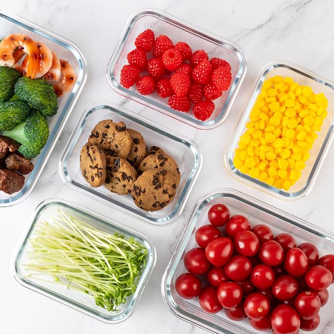16Pack Glass Meal Prep Containers 8 Bowls with 8 Airtight Grey Lids 2 Sizes | Borosilicate glass food storage set for lunch, leftovers & portion control — microwave/freezer/dishwasher safe, leak-proof
