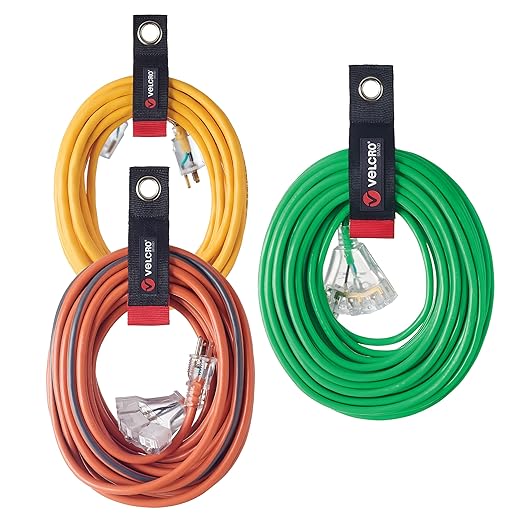 VELCRO Brand Easy Hang Extension Cord Holder Organizer Variety Pack | Holds 60-100lbs, Heavy Duty Straps Fit Easily on Hooks or Nails | Perfect for Garage Organization | 3-pk 10", 14" and 18", Black